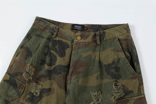 Shorts Punk Holgados con Múltiples Bolsillos y Detalles Rotos - Image 9
