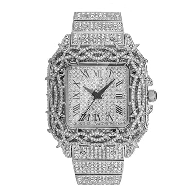 Reloj Cuadrado Hip Hop Diamante Completo con Esfera de Espinas y Circonitas Incrustadas para Hombre - Image 4