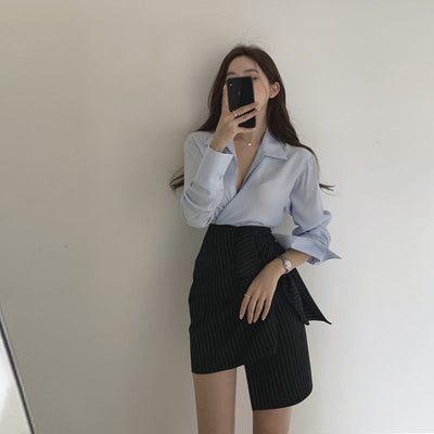 Conjunto de Dos Piezas: Blusa y Falda Talle Alto Evasé Reductora - Image 3