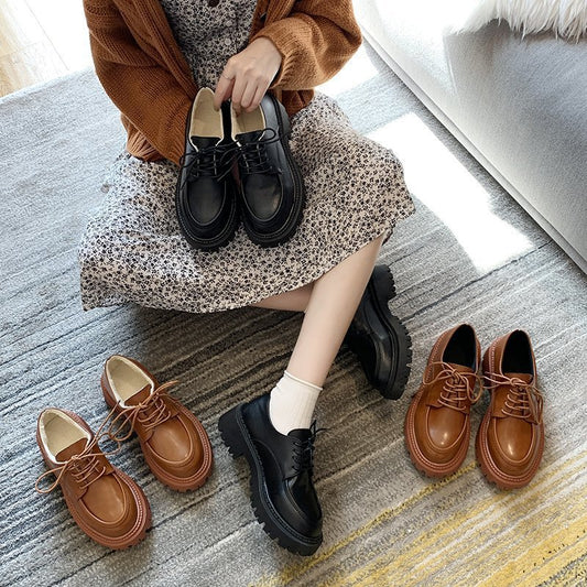 Zapatos de Cuero con Tacón Grueso y Suela Acolchada para Mujer