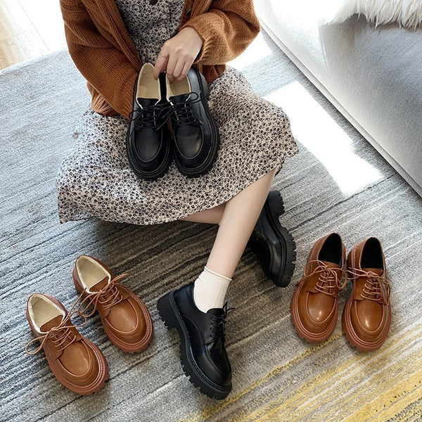 Zapatos de Cuero con Tacón Grueso y Suela Acolchada para Mujer