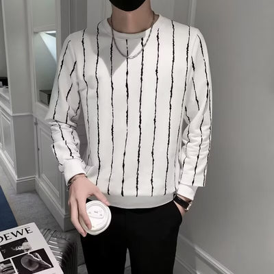 Suéter Ajustado a Rayas Cuello Redondo para Hombre - Image 3