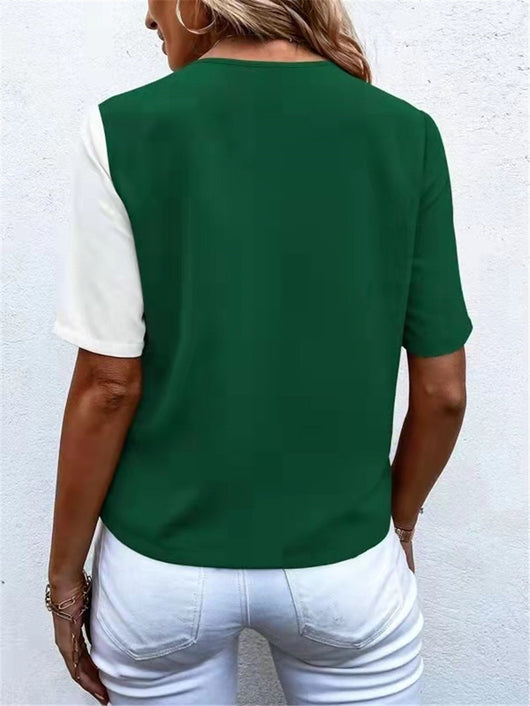 Blusa Elegante de Chifón con Contraste y Manga Corta para Mujer - Image 23