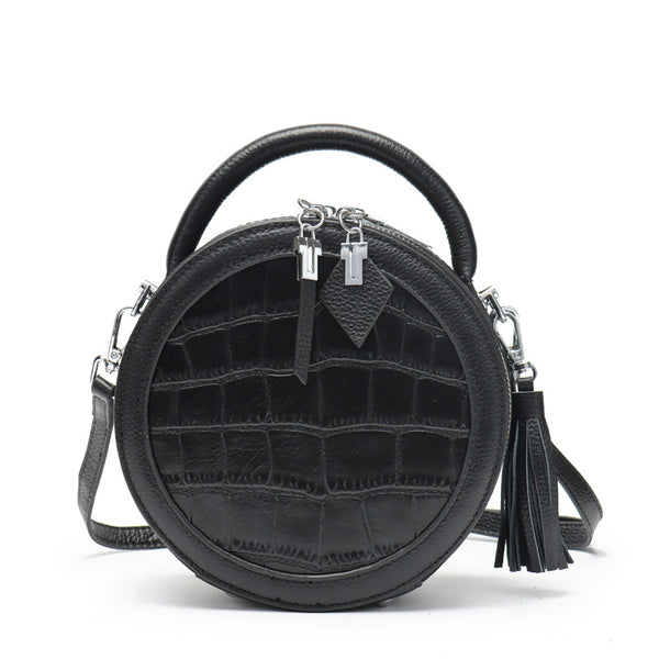 Bolso Redondo de Cuero para Mujer - Mensajero Compacto