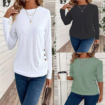 Suéter Casual de Cuello Redondo y Manga Larga para Mujer
