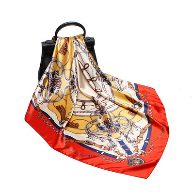 Pañuelo de Seda Estampado Cuadrado Retro para Mujer - Image 11
