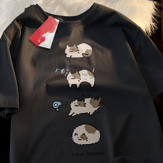 Playera Hombre Gato Baño Dibujo Animado Manga Corta Casual - Image 5