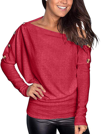 Blusa Casual Asimétrica con Botones y Cuello Barco - Image 8