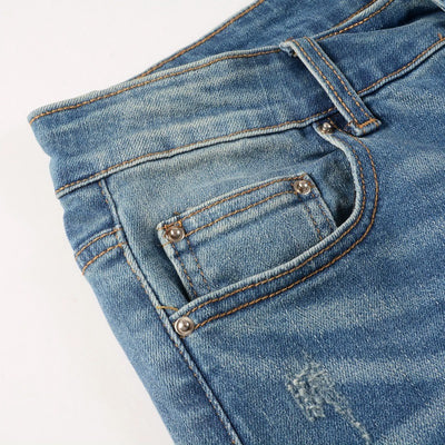 Jeans Vintage Desgastados con Parches de Cuero y Diseño Patchwork para Hombre - Image 22