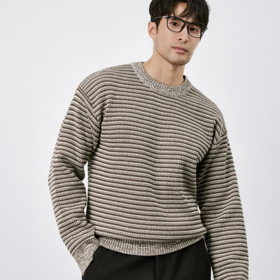 Suéter de Cuello Redondo Tejido a Rayas para Hombre - Abrigo Cálido Invierno - Image 3