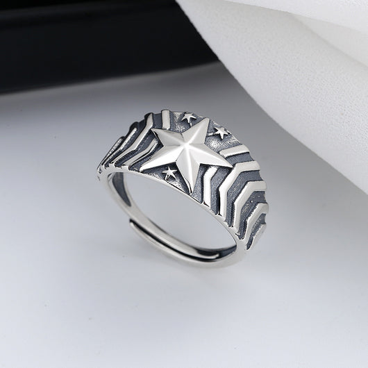 Anillo Estrella de Cinco Puntas Ancho Estilo Europeo Americano