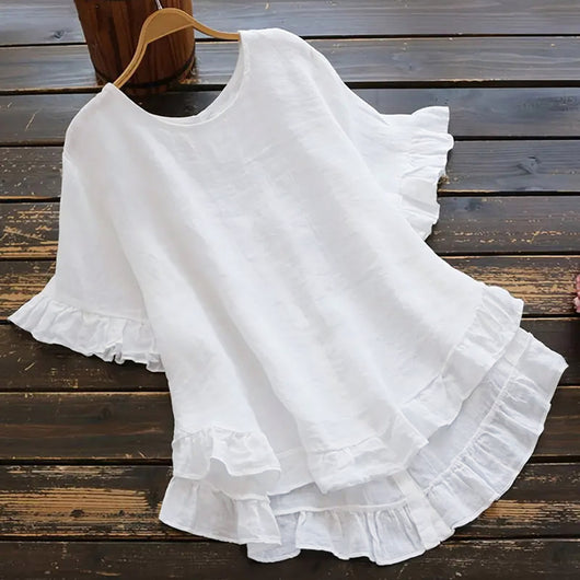 Blusa Holgada de Algodón y Lino con Volantes en Ruedo - Image 26