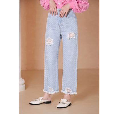 Pantalones Vaqueros Rotos Cintura Alta Versátiles para Mujer - Image 2