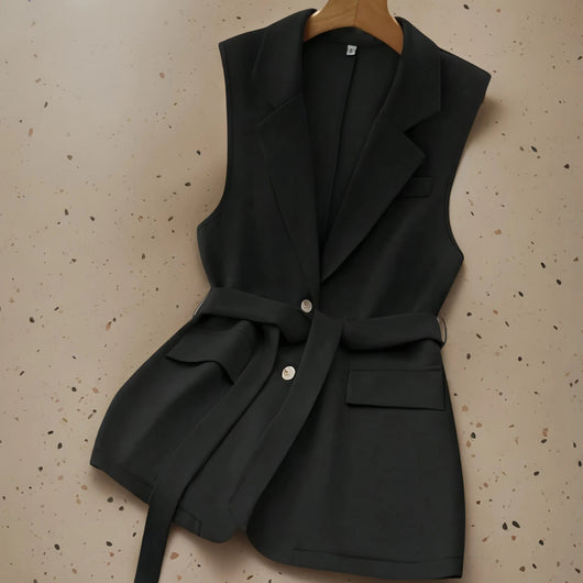 Chaleco Blazer Suelto Liso con Lazos Ajustables para Mujer - Image 6