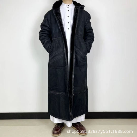 Bata de Ante Sintético para Hombre con Capucha y Bolsillos - Abrigo Invierno - Image 8