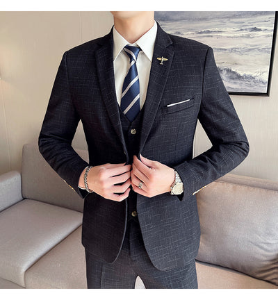 Traje de Esmoquin Tres Piezas Cuadros Mesh para Hombre - Image 21