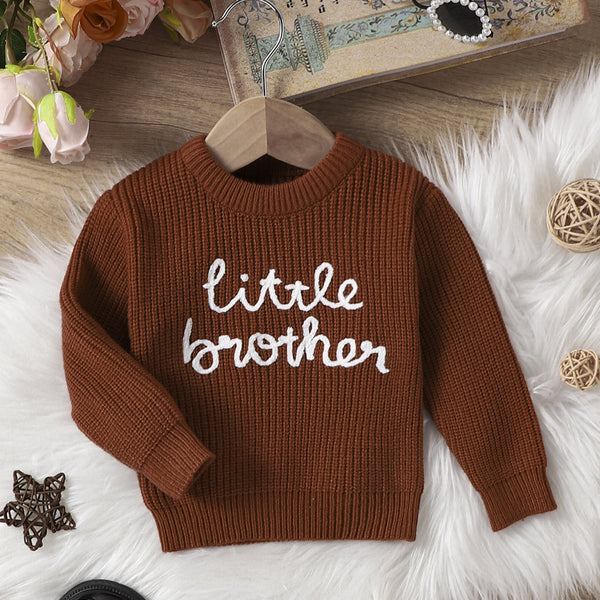 Suéter Infantil Cuello Redondo con Letras Bordadas y Estampado
