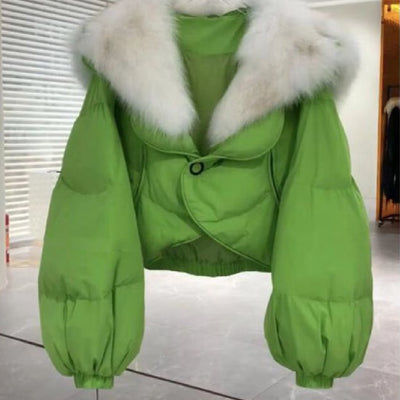 Chaqueta Corta Acolchada Verde con Cuello de Pelaje Sintético - Image 5