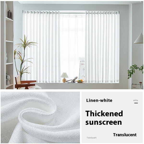 White translucent thickened sunscreen curtain made of hemp yarn with grommet top, hanging in a modern window. - Image 6