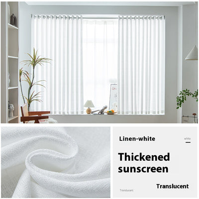 White translucent thickened sunscreen curtain made of hemp yarn with grommet top, hanging in a modern window. - Image 6