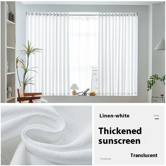 White translucent thickened sunscreen curtain made of hemp yarn with grommet top, hanging in a modern window. - Image 6