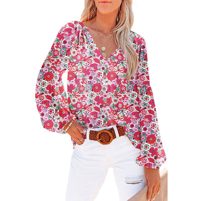 Blusa Floral de Gasa Suelta con Cuello en V - Image 17