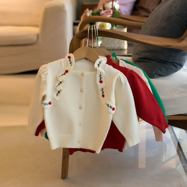 Cardigan para Niña con Encaje y Bordado de Rosas