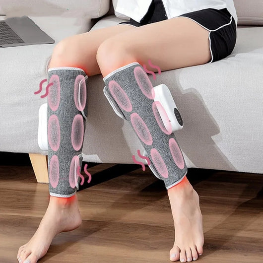 Pair of gray wireless leg massagers with heating, air pressure, and vibration functions for relaxation. - Image 8