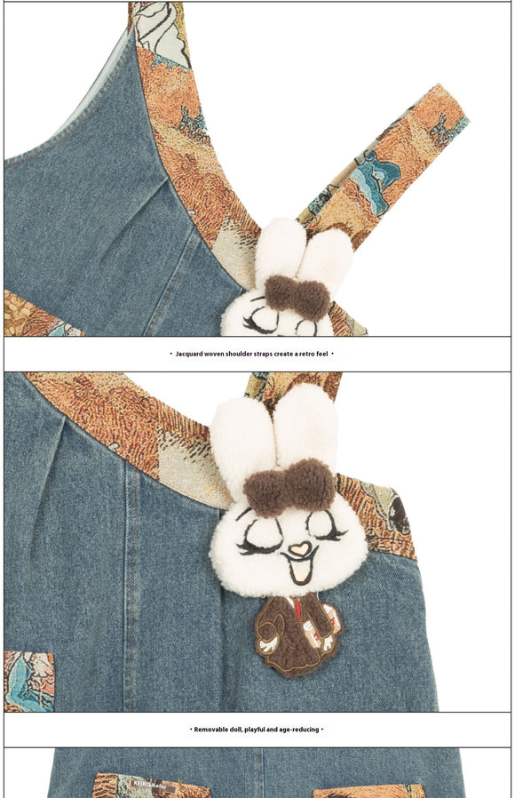 Jeans con Patchwork Jacquard y Correa de Hombro