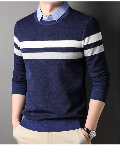Suéter Rayado con Cuello Postizo Falso Dos Piezas para Hombre - Image 9