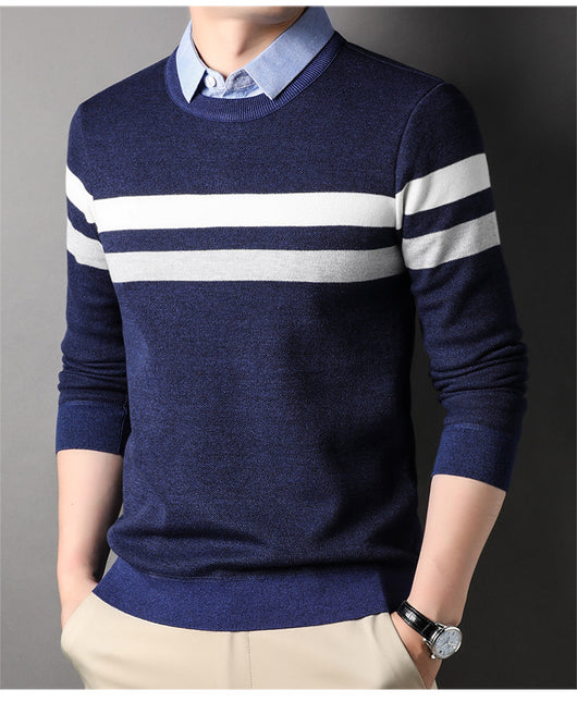 Suéter Rayado con Cuello Postizo Falso Dos Piezas para Hombre - Image 9