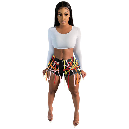 Shorts de Mezclilla Elásticos con Ojetes y Lavado Stretch para Mujer - Image 11