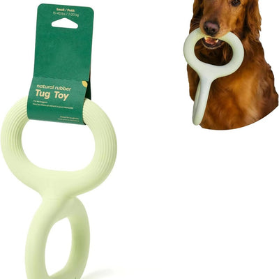 Light green rubber pet bite and pull toy shaped like a figure eight, with a ribbed texture on one end. - Image 5