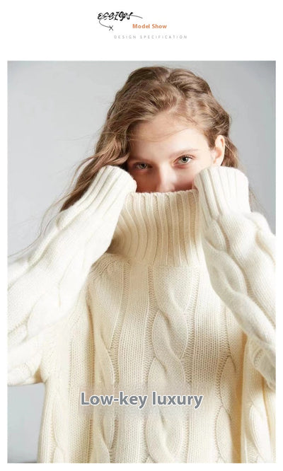Suéter de Cuello Alto Tejido Grueso Estilo Relajado para Mujer - Image 19