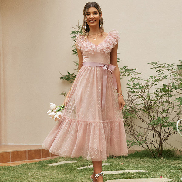 Vestido Slip de Encaje Liso
