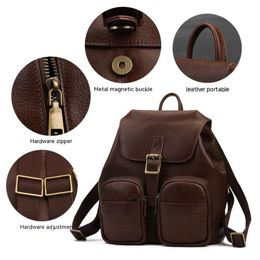 Mochila de Cuero Genuino Estilo Retro con Gran Capacidad para Mujer - Image 5
