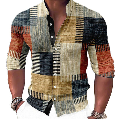 Camisa Casual Estampado Musical con Cuello de Pie Manga Larga para Hombre - Image 6