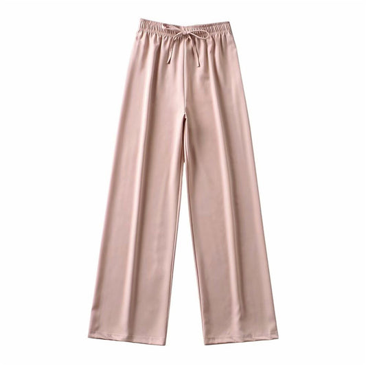 Pantalón Ancho de Cintura Alta Elástico con Drapeado - Elegancia Casual para Mujer - Image 2