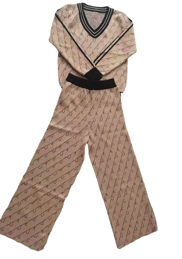 Conjunto de Pantalón Ancho y Suéter Tejido Jacquard para Mujer