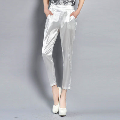 Pantalones Casuales Talla Grande Elásticos de Satén para Mujer - Image 13