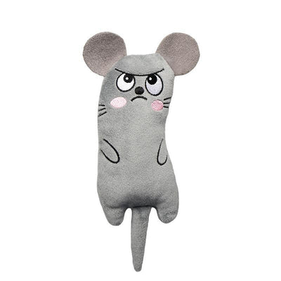 Light blue plush cat toy with embroidered sleepy eyes, pink cheeks, and black body markings. - Image 4