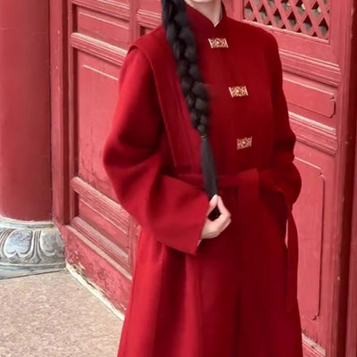 Abrigo de Lana Rojo Matrimonio para Mujer