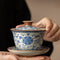 Juego de Taza Gaiwan Ru Ware Azul y Blanco - Té Tradicional Chino