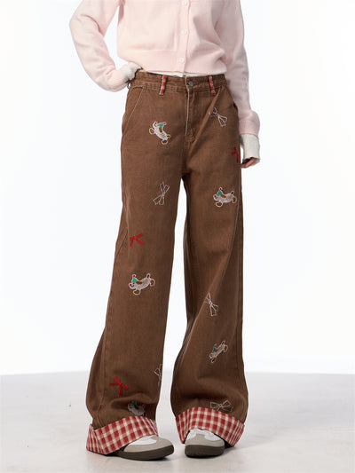 Jeans de Pierna Ancha Cintura Alta con Bordado de Moño Vintage - Image 20