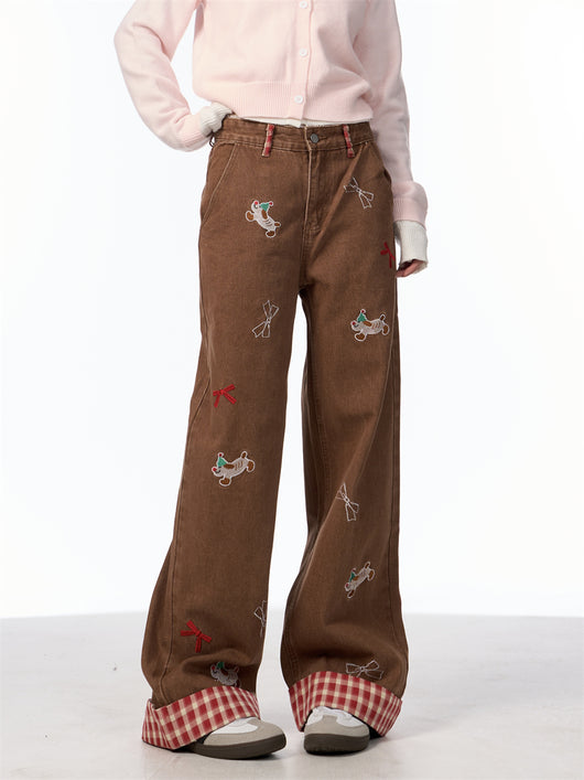 Jeans de Pierna Ancha Cintura Alta con Bordado de Moño Vintage - Image 20