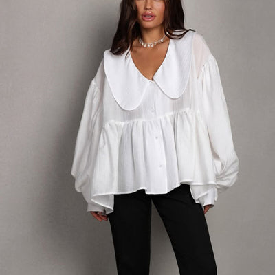 Blusa Elegante con Mangas Abullonadas y Volantes - Image 11