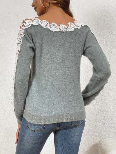 Suéter Elegante para Mujer con Paneles de Encaje y Hombros Descubiertos - Image 27