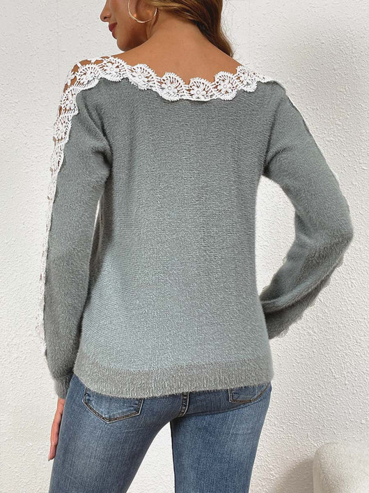 Suéter Elegante para Mujer con Paneles de Encaje y Hombros Descubiertos - Image 27