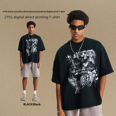 Playera Personalizada con Ilustración Masculina en Blanco y Negro - Image 12