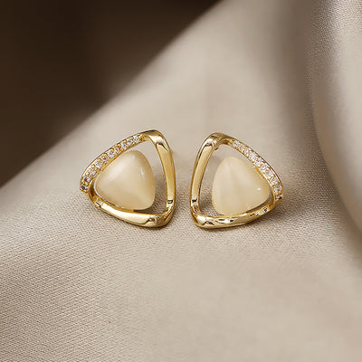 Aretes Geométricos de Ojo de Gato con Ópalo de Alto Sentido - Image 4